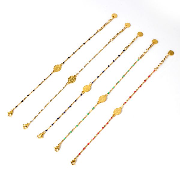 

colorful beaded religion charm bracelet for women jwelry stainless steel gold bacelet choker chain bnagles christian wholesale, Black