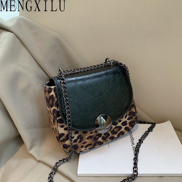 

mengxilu leopard chain shoulder bag flap pocket female handbags vintage leather purse small saddle crossbody bags for women 2020