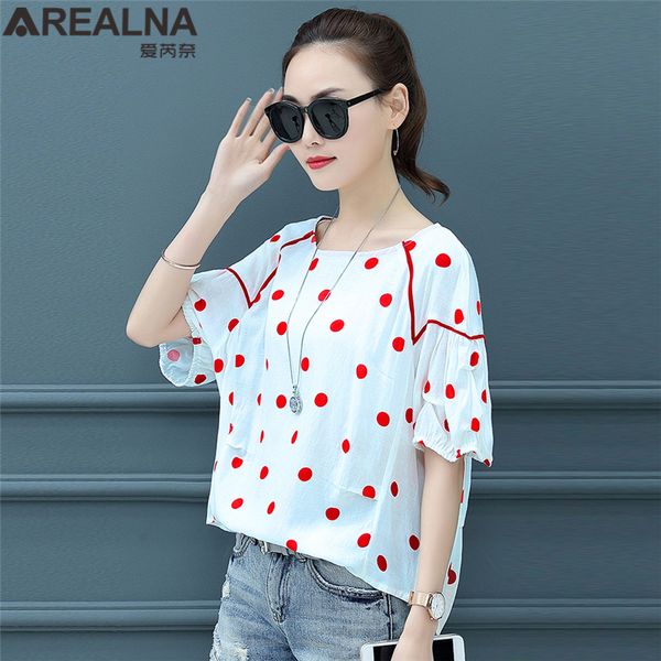 

plus size polka dot backless womens and blouses blusas mujer de moda 2019 new summer oversized lantern sleeve women's shirt, White