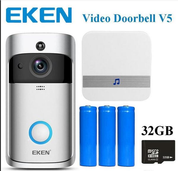

Eken wifi video doorbell v5 mart home door bell chime 720p hd camera real time video two way audio night vi ion pir motion detection