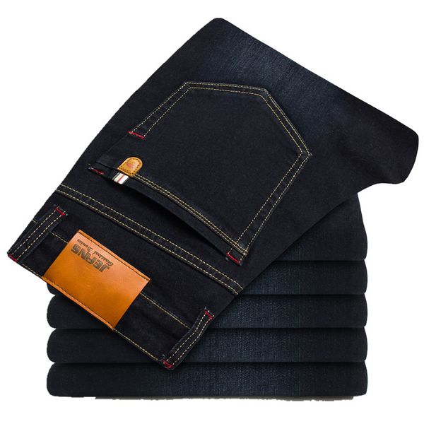 

2018 big size 28-46 man jeans high stretch straight long slim trousers fashion casual black blue denim male business jeanswear
