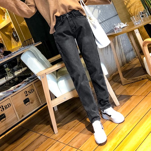 

2019 spring harem pants woman jeans straight gray mom jeans high waist women's denim pants boyfriend for women, Blue