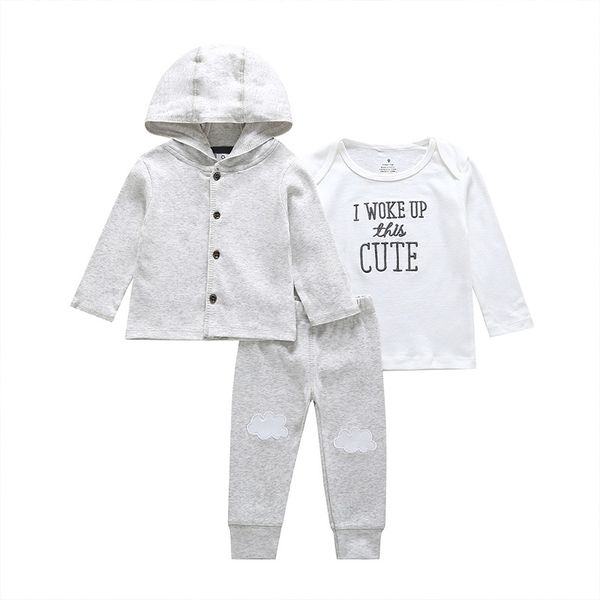 

baby boy clothes long sleeve hooded jacket+romper+pants newborn clothing fashion 2019 fall outfit new born set infant, White