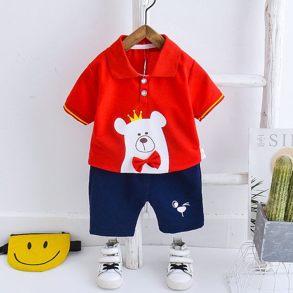 

toddler infant baby boys girls clothing sets summer short sleeve bear lapel t shirt shorts children kids casual clothes suit, White