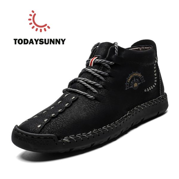 

men leather boots men winter boots warm shoes high snow ankle casual botas comfortable botas masculina inverno, Black