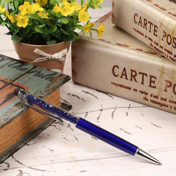 

0.7 мм метел шариковая ручка 2 в оболочке, прочный, удобный в использовании. 1 кристалл стилус сенсорный экран офиса, Blue;orange