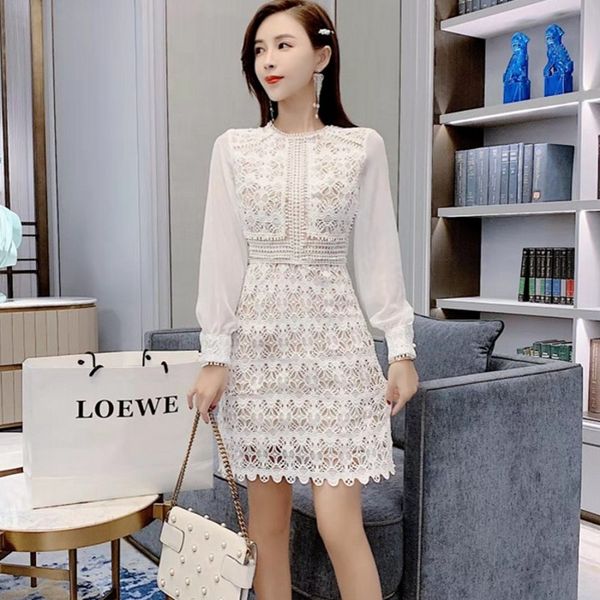 

new arrival runway fashion vintage elegant mesh lace dress women's hollow out party elegant self portrait dresses vestidos, Black;gray