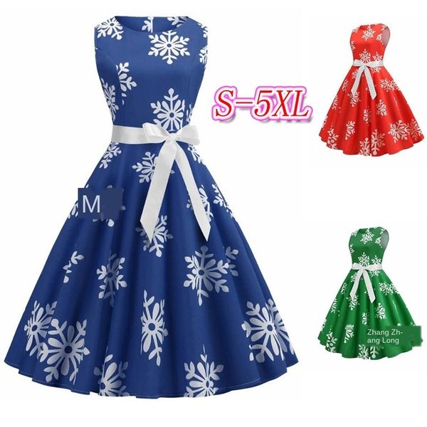 

женское дизайнерское платье рождественская снежинка с принтом круглый вырез без рукавов большой подол стильное платье, Black;gray