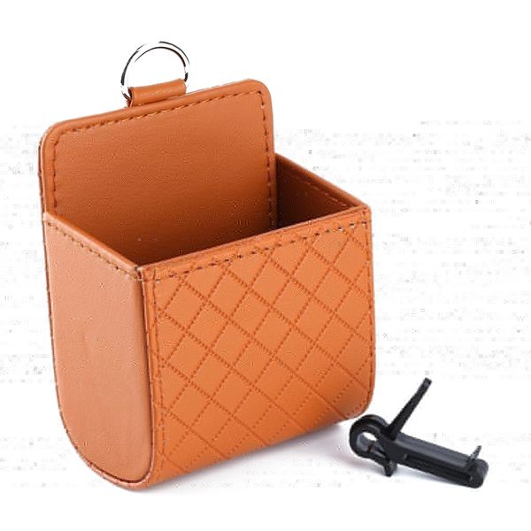 

car mounted superfiber pu leather air outlet phone holder pouch pocket storage coin bag case vehicle supplies