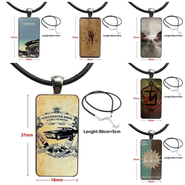 

supernatural poster for women girls vintage jewelry steel plated with glass cabochon choker long pendant rectangle necklace, Silver