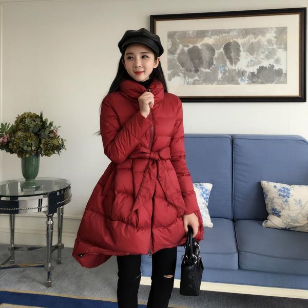 

women winter 2020 new bow waist fluffy skirt down jackets female slim comfortable sweet down outerwear, Black