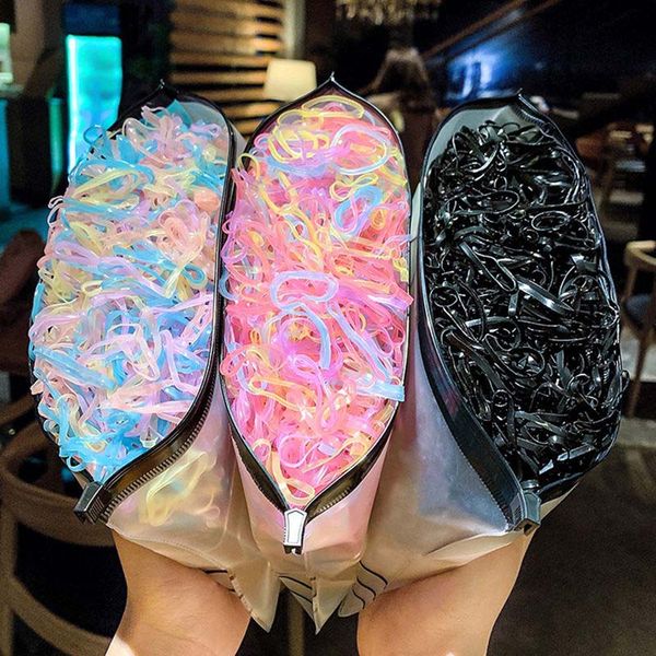 

1000pcs/pack disposable children's hair bands girls cute elastic rubber band rope ponytail gum kid hair accessories headband, Slivery;white