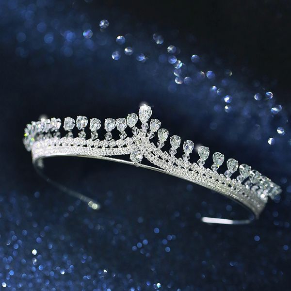 

high end exquisite temperament zircon crown bride wedding tiara novia wedding hair jewelry, Golden;white