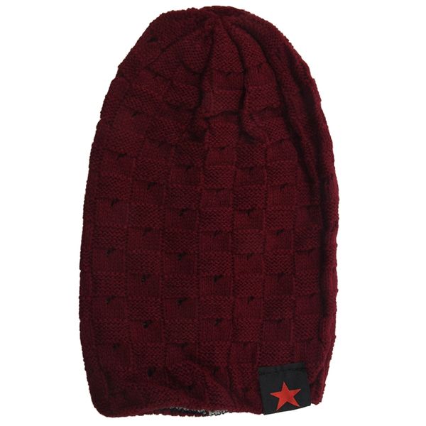 

men knit beanie reversible baggy cap skull chunky winter hat x085 - red wine