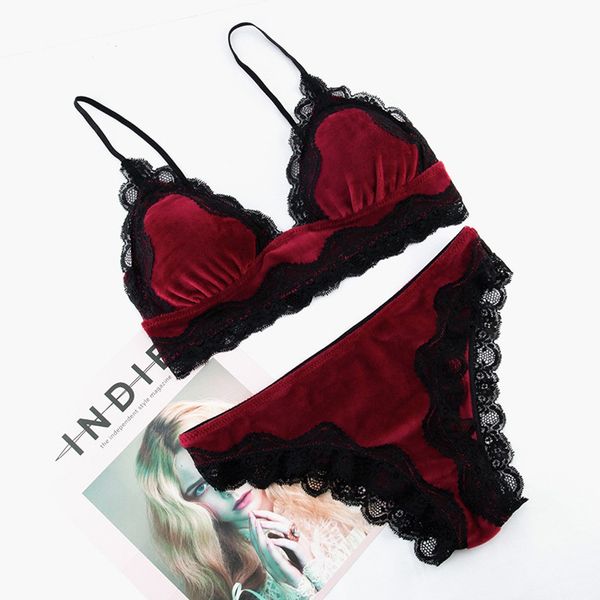 

lingerie bra set women lingerie underwear women bra set bralette lace velvet pajamas sleepwear underwear, Red;black