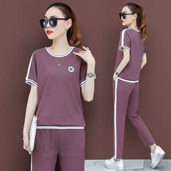 

4xl летняя женская спортивная одежда спортивный костюм с коротким рукавом футболка толстовка+брюки бег трусцой фитнес-экипировка повседневны, Black;blue
