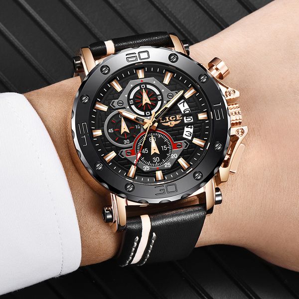 

relogio masculino 2019 new lige sport chronograph mens watches brand casual leather waterproof date quartz watch man clock, Slivery;brown