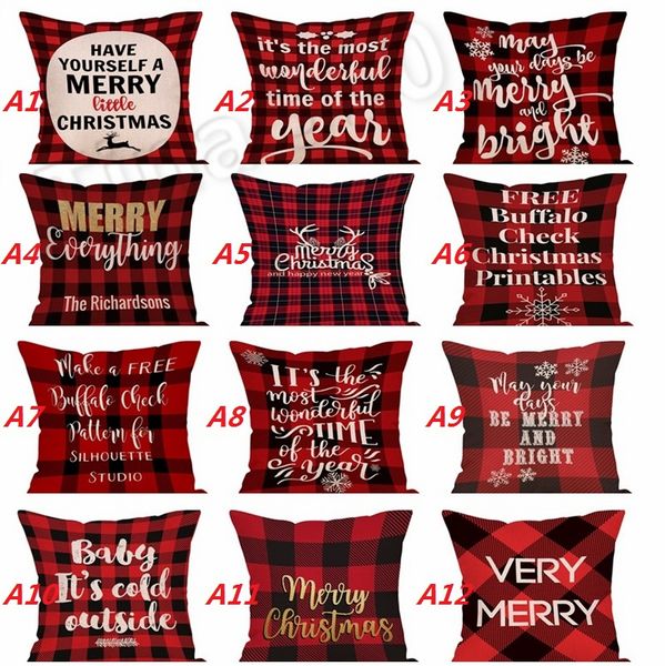 New 39styles Christmas Pillow Case Red Checker Style Peach Skin