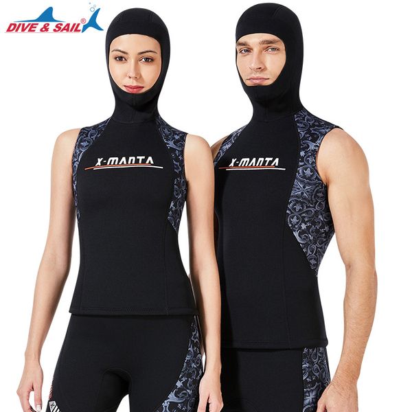 

mens 3mm neoprene vest w/hood hooded sleeveless jacket no zip for diving surfing swimming sailing slimming sauna workout