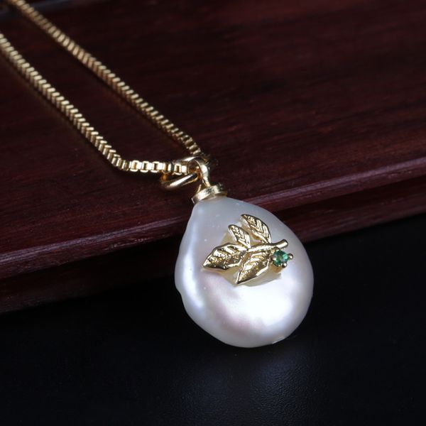 

tiny leaf charm natural coin freshwater pearl bead jewelry dainty gold chain pendant choker necklace for women daily jewelry, Golden;silver