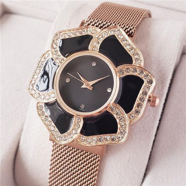 

fashion brand beautiful watches women's girls crystal flower style steel metal magnetic band quartz wrist watch cha08, Slivery;brown