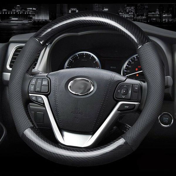

breathable black leather carbon fiber car steering wheel cover for toyota series
