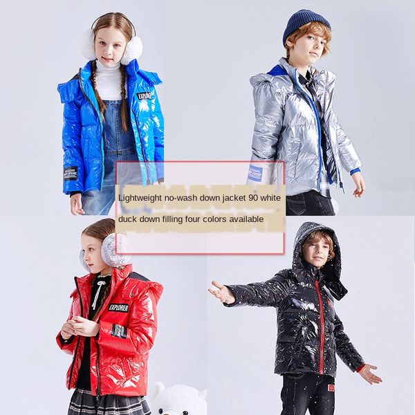 

winter 2020 new children's black down jacket boys blue warm waterproof jacket girls fashion red duck down coat silver snow suit, Blue;gray
