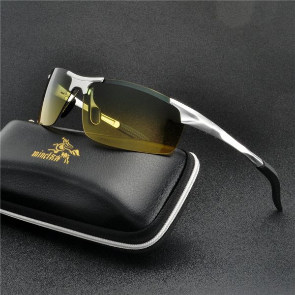 

aluminum magnesium frameless polarized sunglasses men polarized sunglasses day/night dual-purpose driving glasses eyewear fml, White;black