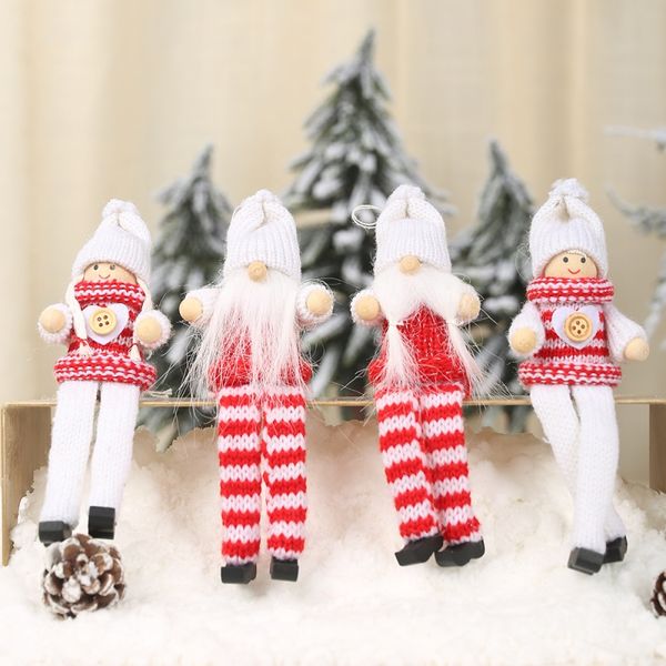 

2pcs christmas pendant drop ornaments knitted wooden doll for home wooden christmas tree ornaments xmas gift for kids