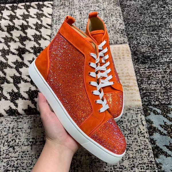 

orange suede leather with strass casual red bottom sneakers men party wedding sneaker shoes luxury party wedding crystal walking box.eu35-47, Black