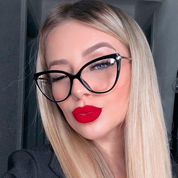 

feishini anti blue light glasses blocking filter reduces eyewear strain clear gaming computer glasses frame women cat eye 2020, White;black