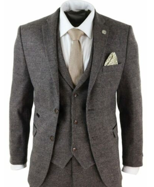 

men's suits & blazers mens brown 3 piece (coat+vest+pants) notch lapel terno masculino tweed wedding prom tailored fit custom suit, White;black