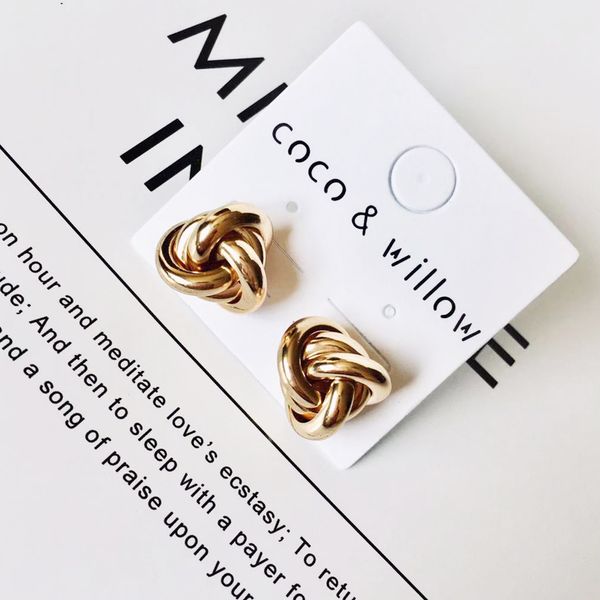 

coco&willow gold tone metal vintage studs earrings for women girls small knitted studs earrings for party statement, Golden;silver