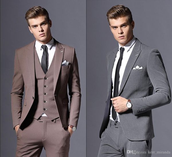 

2020 elegant tailor made business suits for men grey formal dress men wedding suit groom tuxedos 3 pieces costume homme(jackets+pants+vest), Black;gray