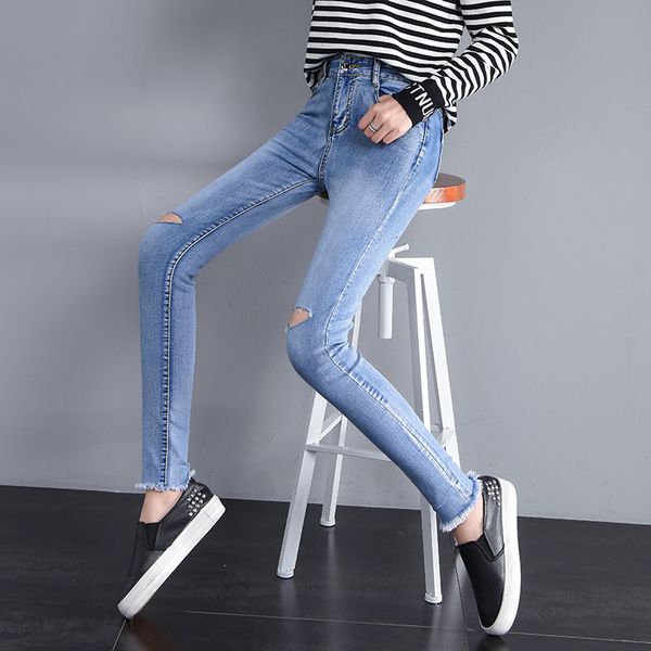 

women's jeans juaykala 2021 spring autumn women skinny denim pencil pants stretch high waist slim button, Blue