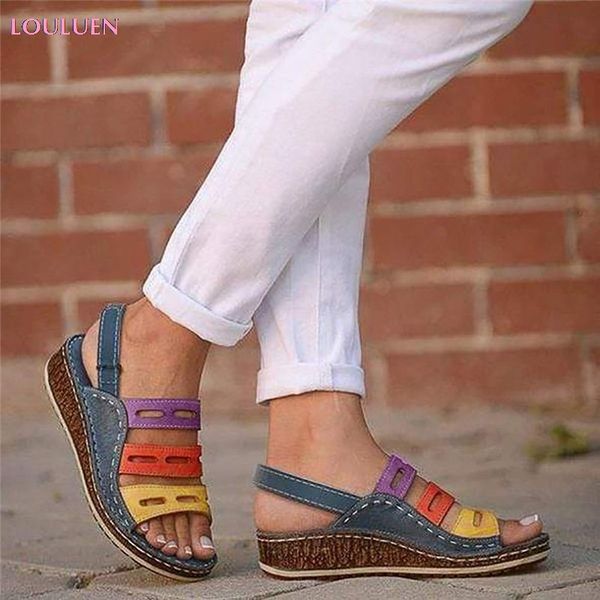 

louluen 2019 new summer women stitching sandals lady open toe casual shoes platform wedge slides beach woman shoe #0617 c17, Black