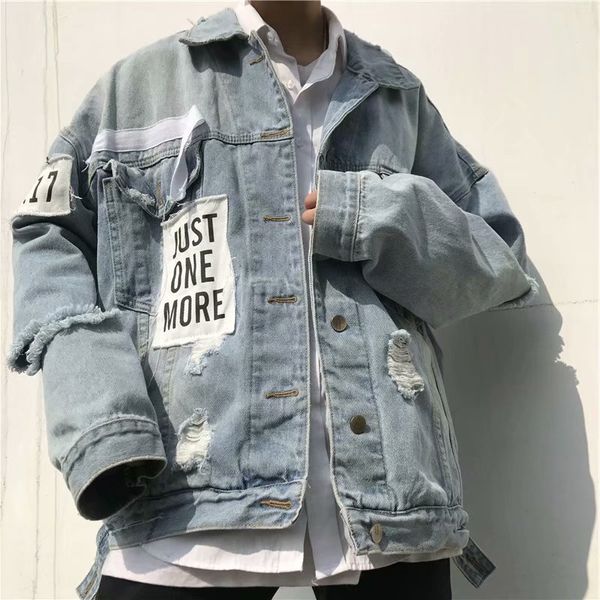 

jeans coat men's autumn korean-style students jacket men loose-fit trend coat teenager handsome with holes cowboy clothing, Black;brown