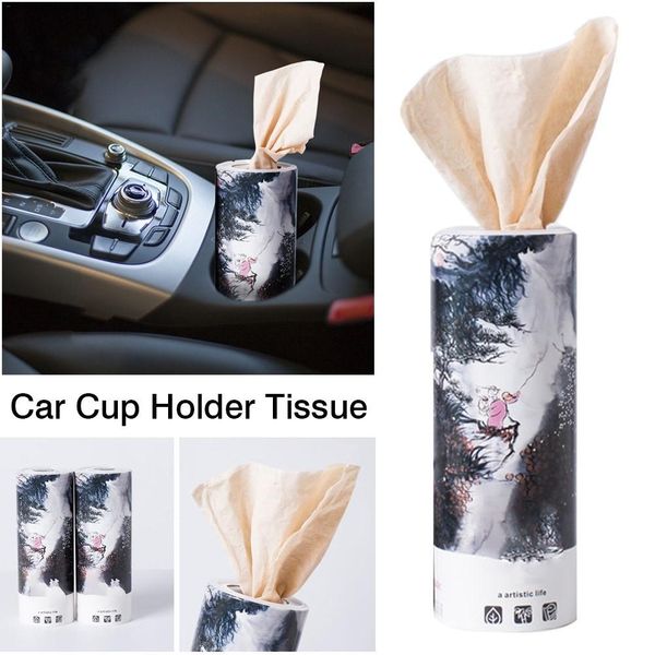 

car tissue box cup holder cylindrical tissue storage box set 3 layers disposable car supplies