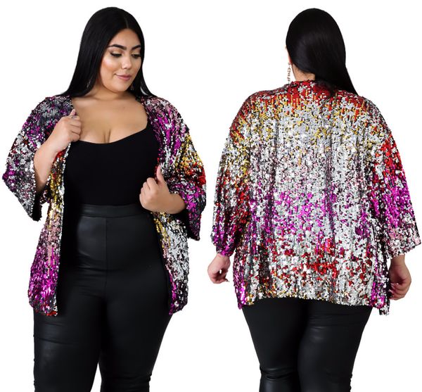 

qj5315 enlarge code suit-dress paillette fat woman fertilizer po woman loose coat cloak jacket 5x
