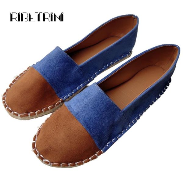 

ribetrini female casual mixed colors shoes woman sewing slip on spring summer flats women comfortable flock flats, Black