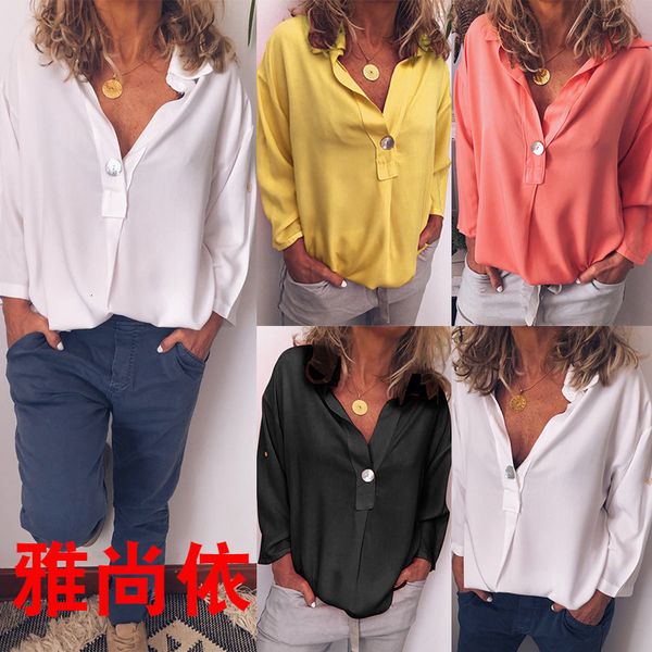 

pure easy 2019 color v collar shirt, Red;white