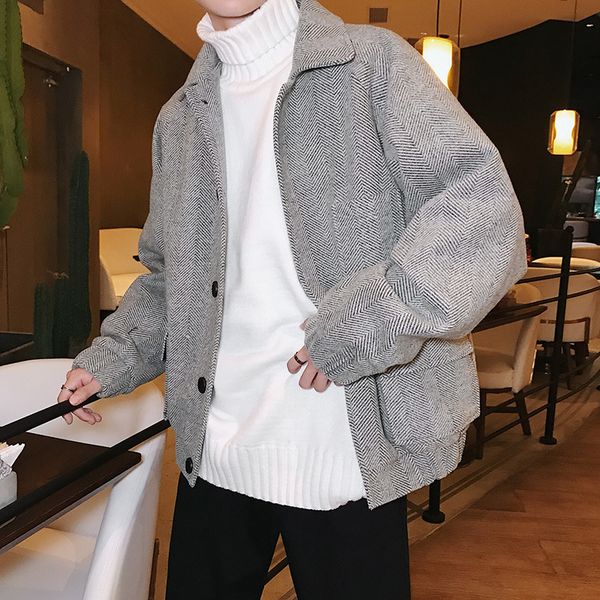 

winter jacket men warm fashion retro casual loose short wool coat man hip hop streetwear cotton outwear male clothes m-2xl, Black;brown