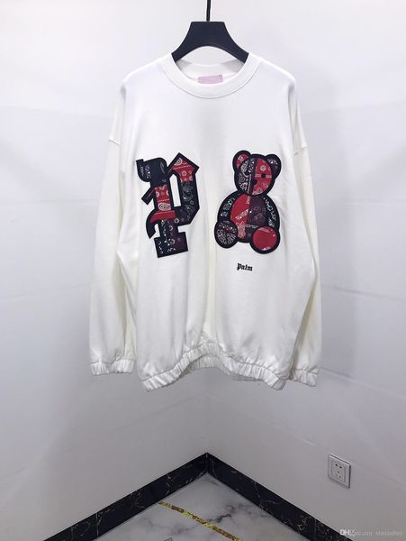 

2019 italy autumn winter fashion palm bear applique chest print sports casual mens hooded sweatshirt, White;black