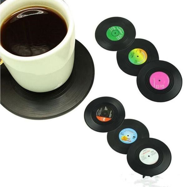 

drinks table cup mat retro vinyl coasters 6pcs/set cd record coffee drink placemat tableware spinning home decor dhl lxl902-1