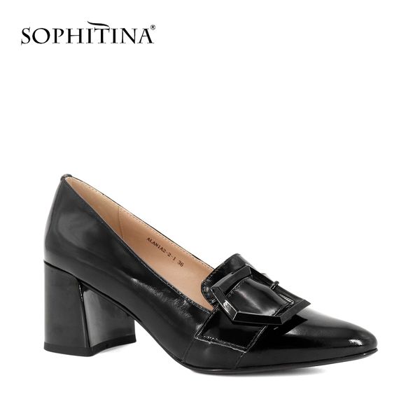

sophitina 2018 autumn woman pumps handmade genuine leather solid shoes pointed toe mature office lady elegant classic shoes, Black;white