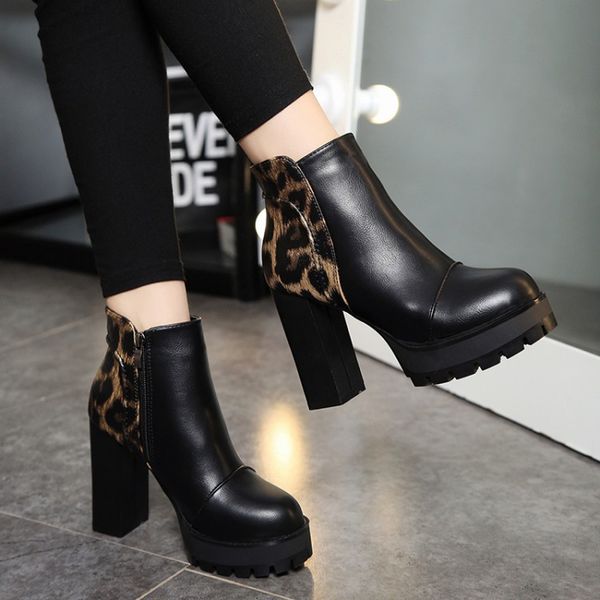 

double zippers black ankle boots women autumn winter suede leather boots women high heels thick soles basic botas mujer