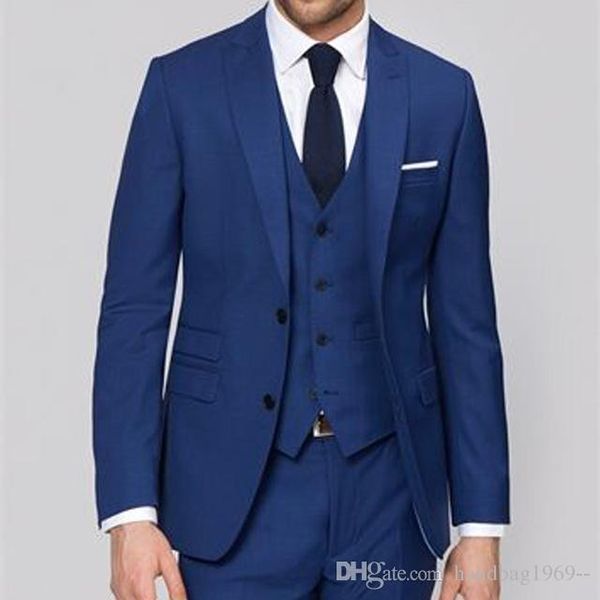 Neuestes Design, zwei Knöpfe, blau, Bräutigam-Smoking, spitzes Revers, Trauzeuge, Trauzeuge, Herren-Hochzeitsanzüge (Jacke + Hose + Weste + Krawatte), D: 269