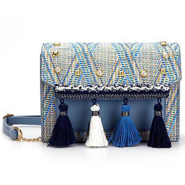 

new summer retro ethnic style simple woven tassel chain small square bag