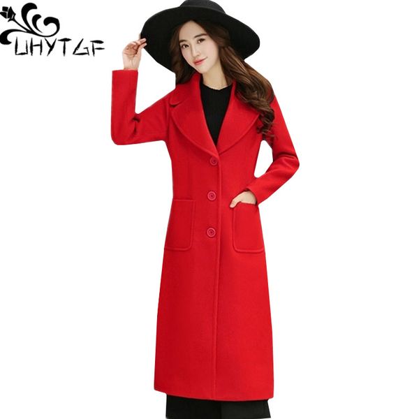 

uhytgf plus size outerwear female casual winter woolen coat single-breasted slim lady long coat fashion cashmere wool jacket167, Black