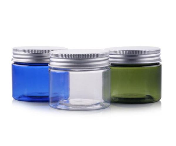 50 g 50 ml Kunststoffbehälter, klare blaugrüne Farbe mit schwarzem Aluminiumdeckel, kosmetischer Creme-Make-up-Behälter SN4263